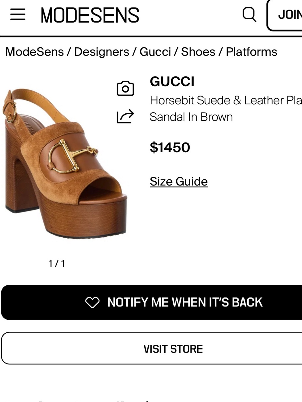 GUCCI Brown Suede & Leather Platform Slingback Sandal with Gold Horsebit